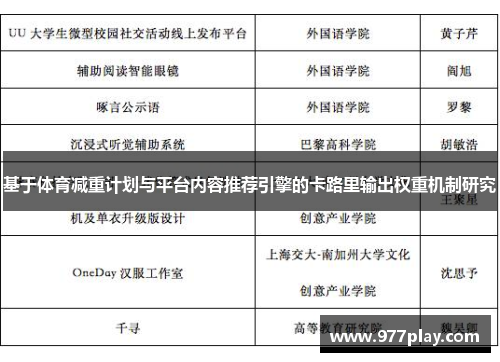 基于体育减重计划与平台内容推荐引擎的卡路里输出权重机制研究